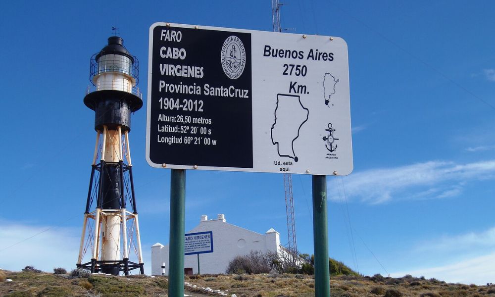 Cartel del faro Cabo Vírgenes.