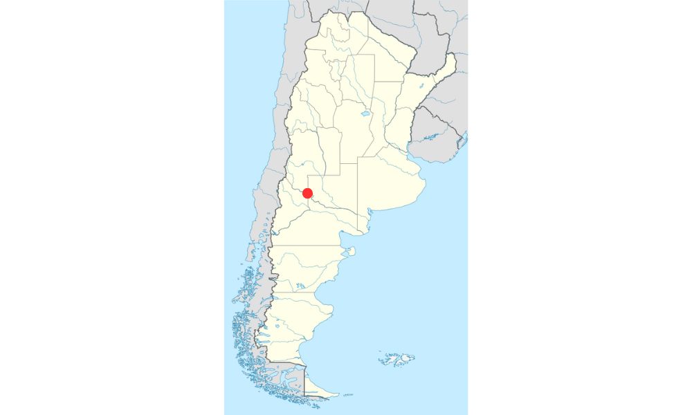 En rojo, el punto donde se produce la unión de las cuatro provincias de Argentina.