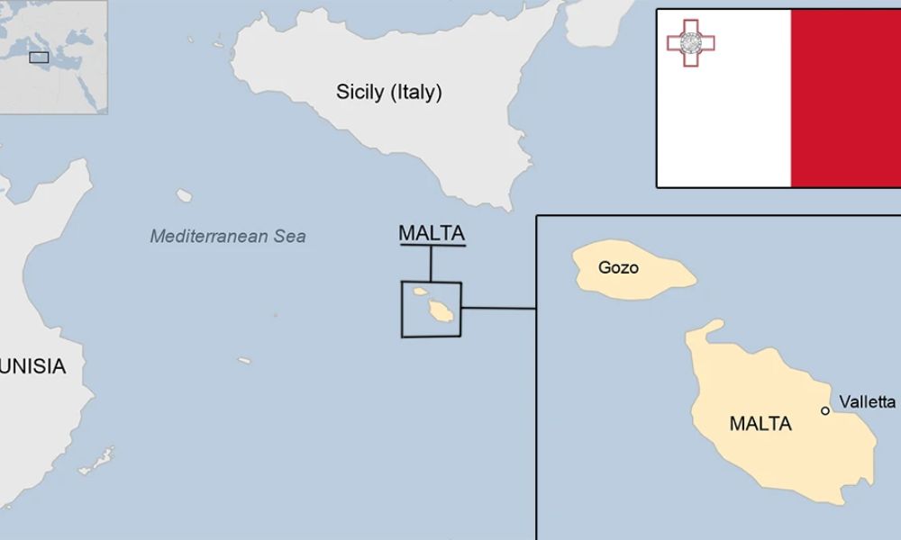 malta mapa y bandera