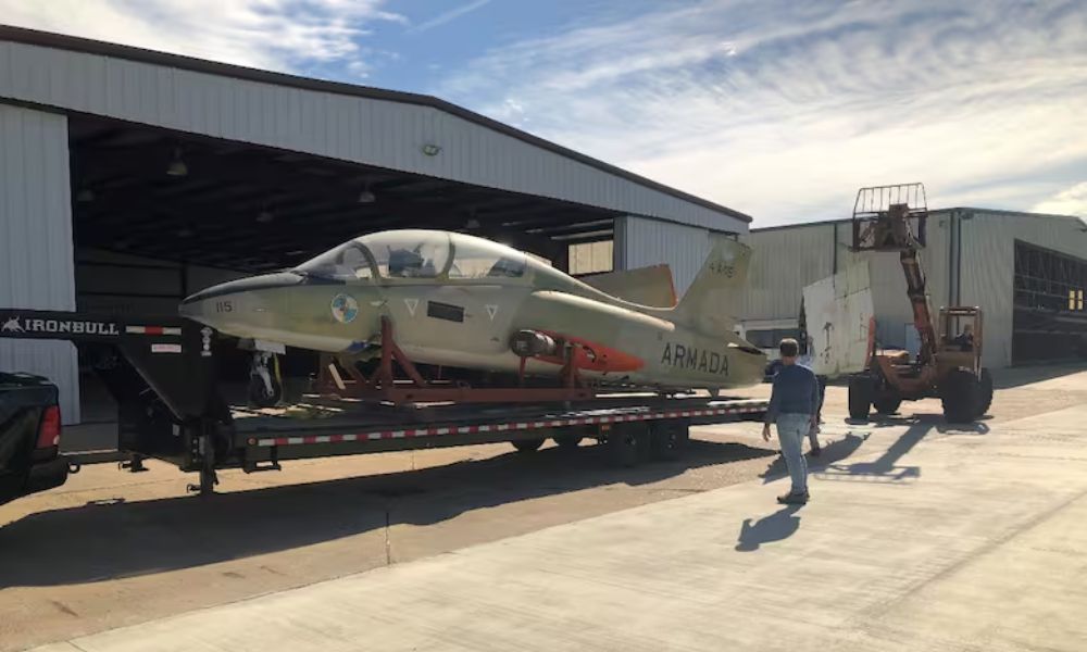 El Aermacchi que pilotéo Owen Crippa en la guerra de malvinas, en los Estados Unidos