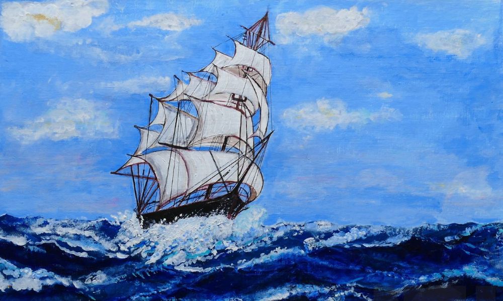 pintura de un barco en el mar