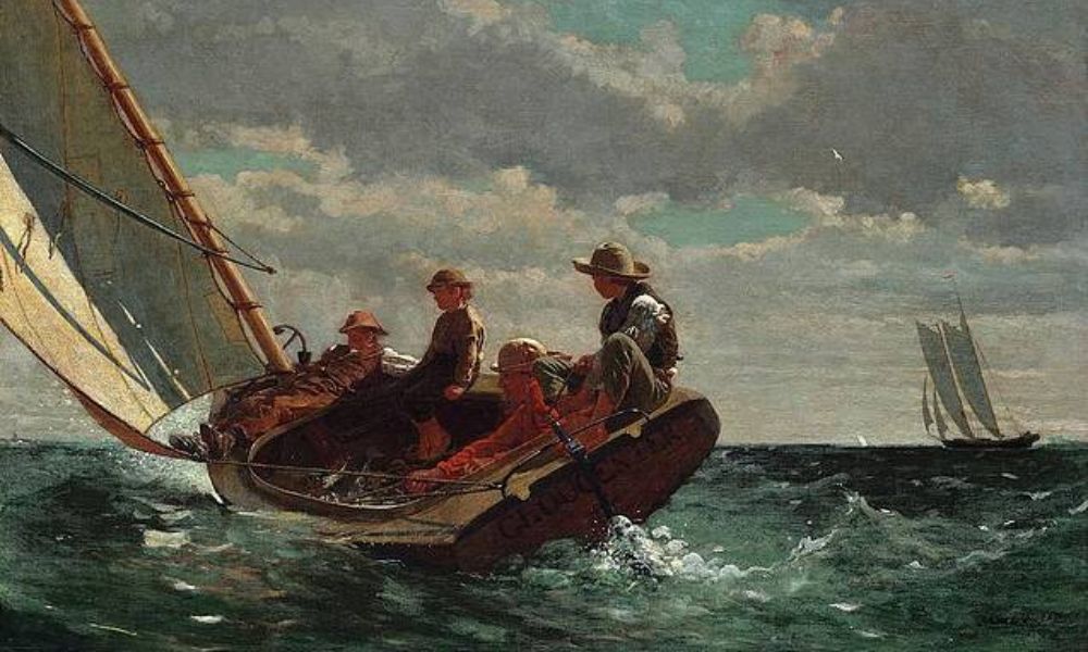 barco con tripulantes pintura