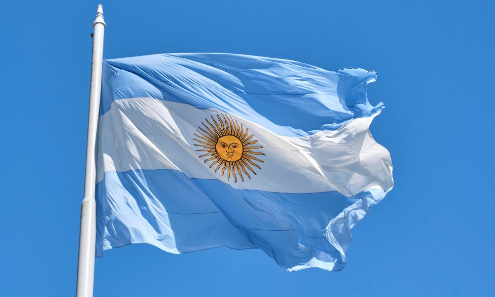 bandera argentina izada flameando