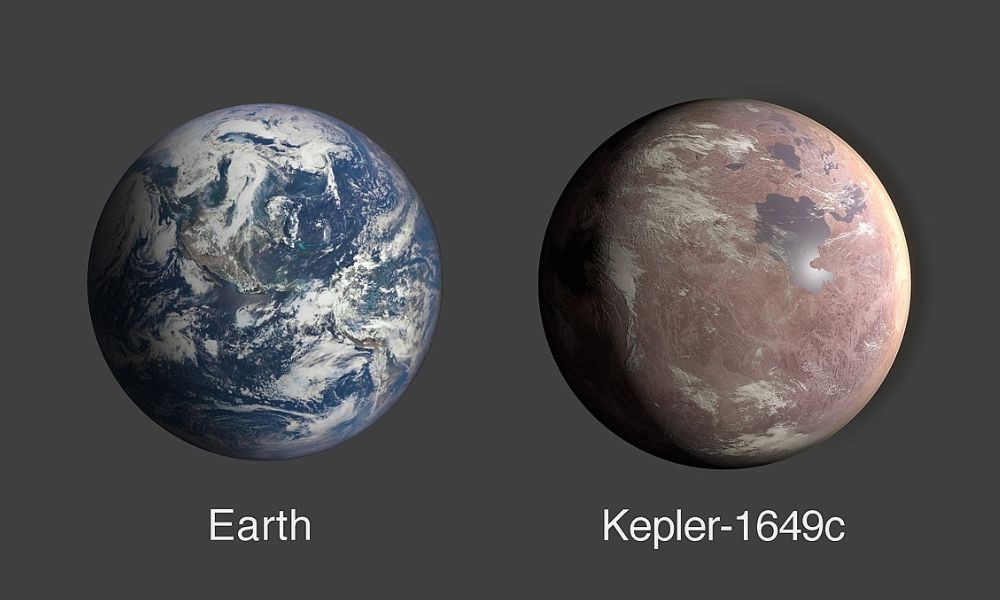 Comparación entre el planeta Kepler-1649c y la Tierra.