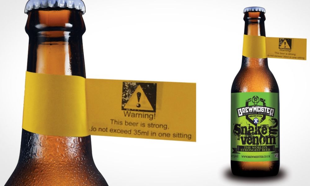 Etiqueta de la cerveza con más alcohol del mundo.