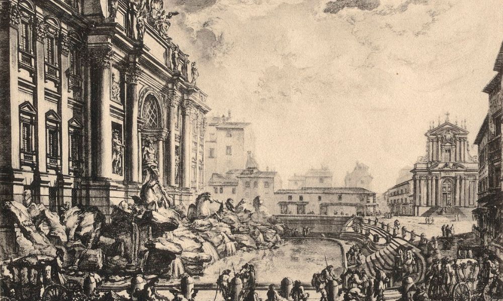 Aspecto antiguo de Fontana di Trevi.