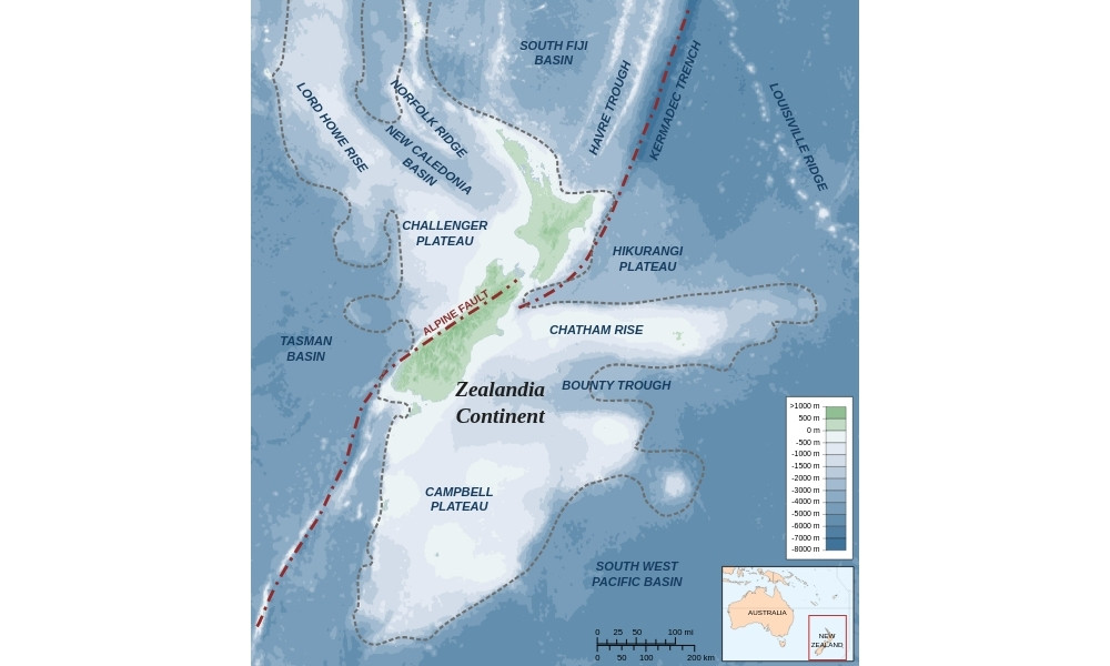 mapa del continente perdido Oceanía
