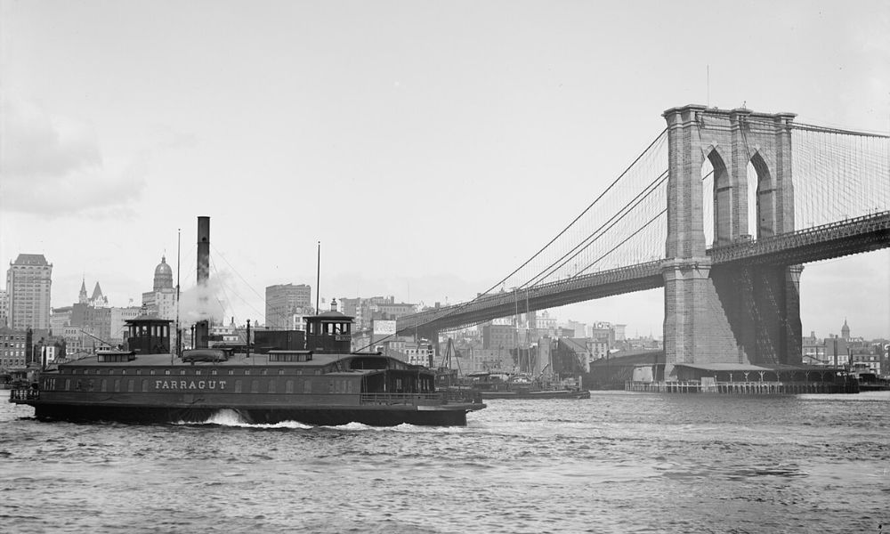 Foto antigua del puente de Brooklyn.