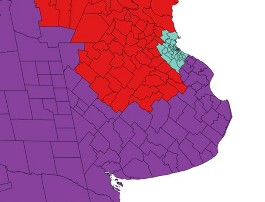 ¿Cómo sería Argentina si se dividiera el mapa en tres regiones con la misma población?