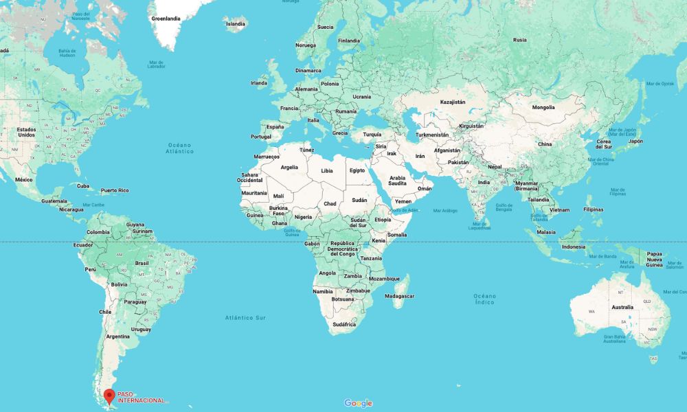 El paso fronterizo más austral del mundo, en el mapa.