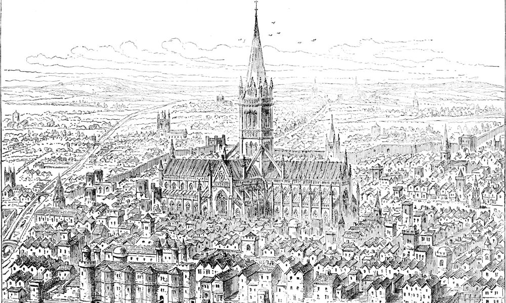 Dibujo de la antigua catedral de San Pablo.