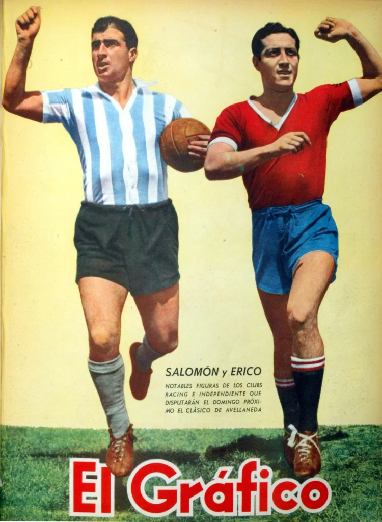 José Salomón, de Racing, y Erico, en la portada de la revista El Gráfico en la previa al superclásico de Avellaneda.