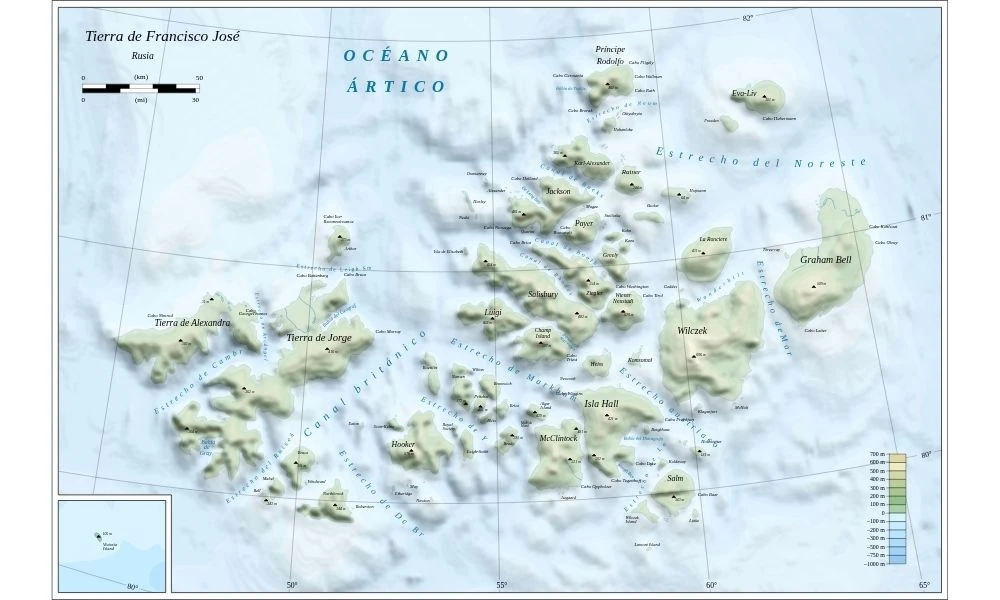 La Tierra de Francisco José en un mapa.