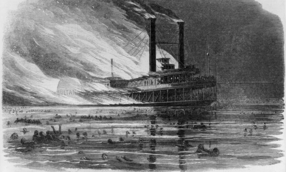 Obra de arte que representa el desastre marítimo del SS Sultana.