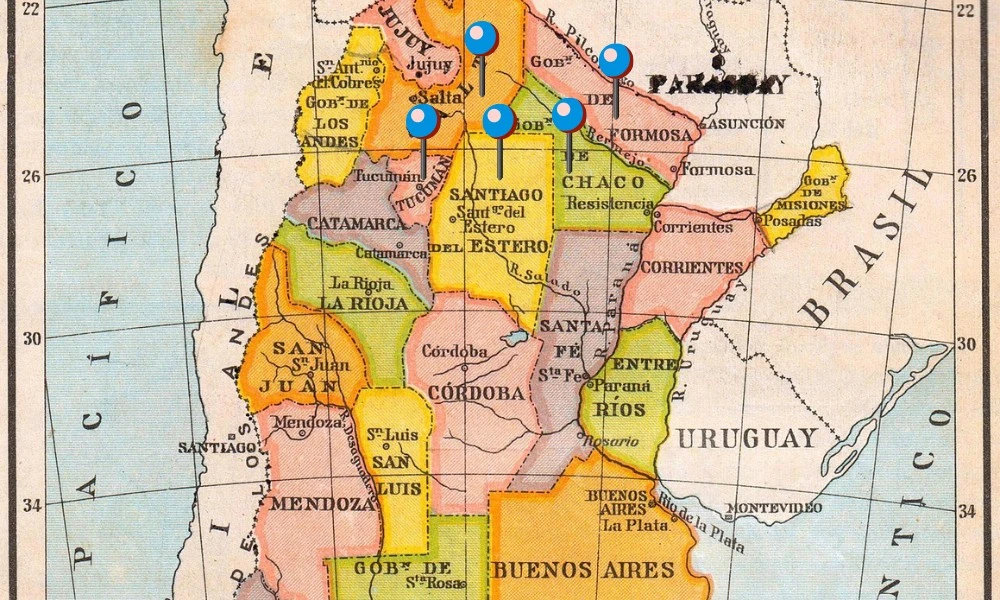 Mapa de Argentina con los puntos que visitó el Tren Sanitario