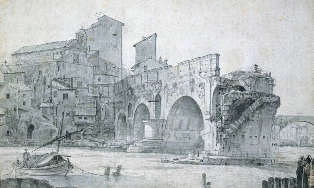 Aspecto del Ponte Rotto poco tiempo después de su derrumbe definitivo.