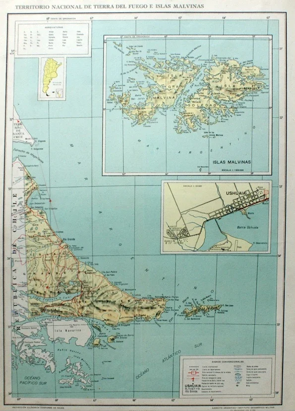 Tierra del Fuego e Islas Malvinas: así se ven en dos mapas con 61 años de diferencia