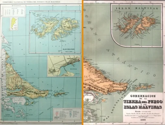 Dos mapas, un reclamo: cómo se representaban Tierra del Fuego y las Islas Malvinas hace más de un siglo en dos mapas con 61 años de diferencia