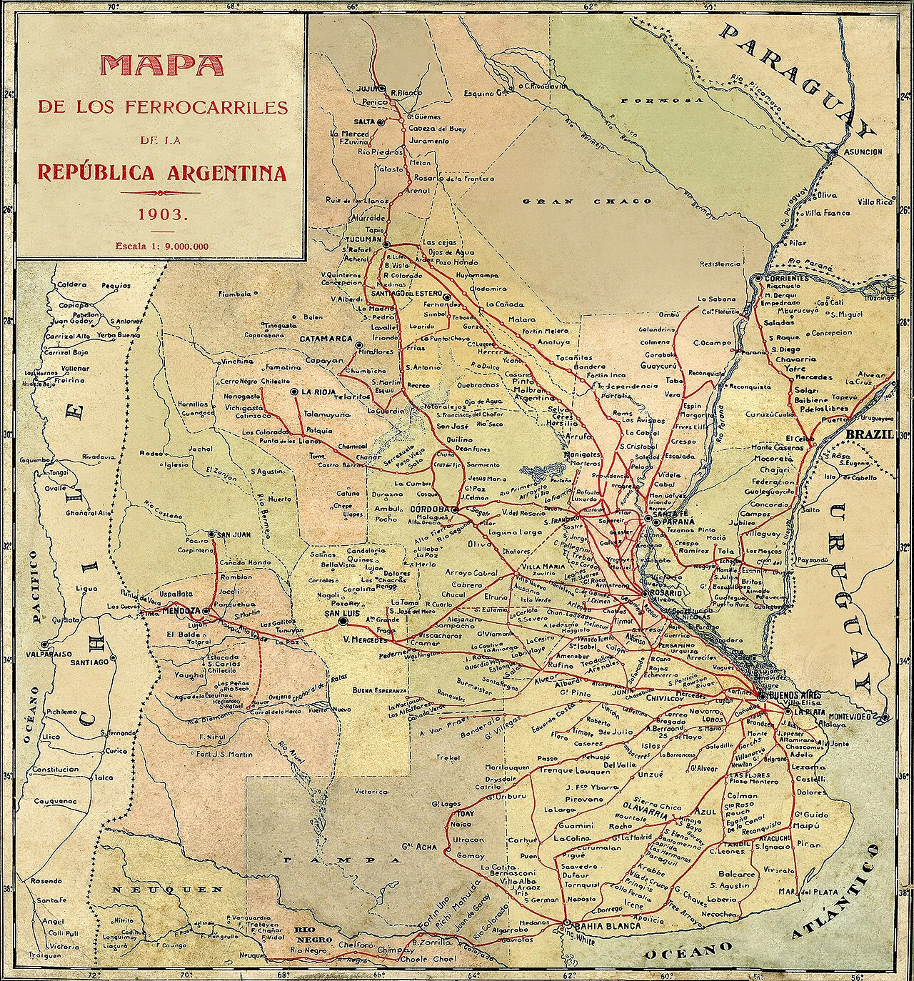 mapa de los ferrocarriles en Argentina