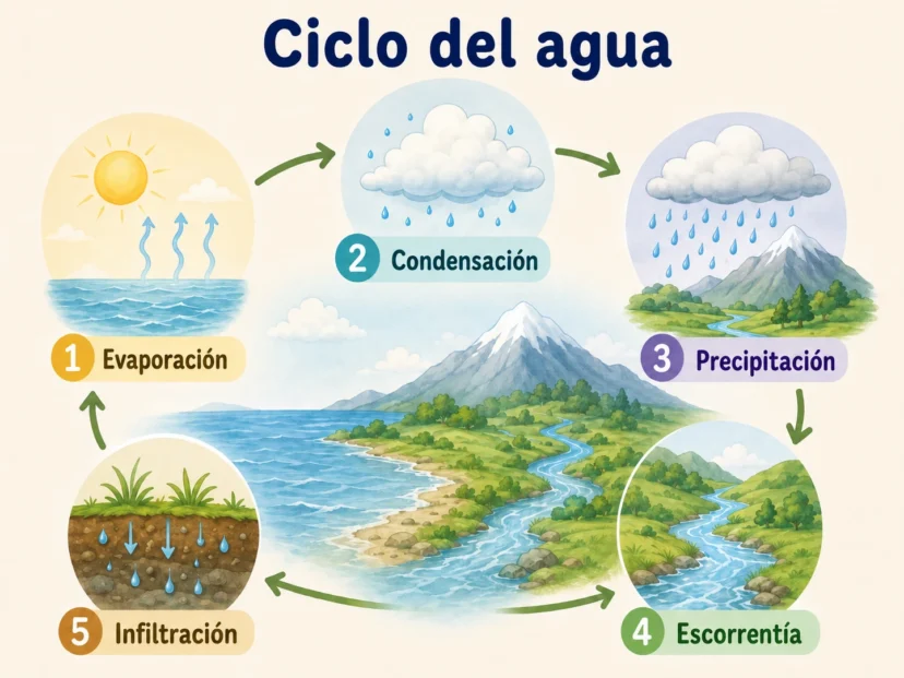 ciclo del agua etapas explicación sencilla