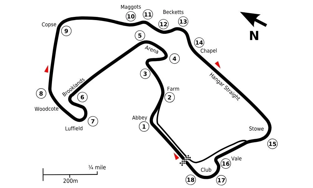 Mapa del circuito de Silverstone.