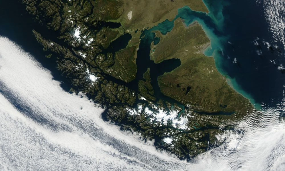 Vista satelital de Tierra del Fuego.
